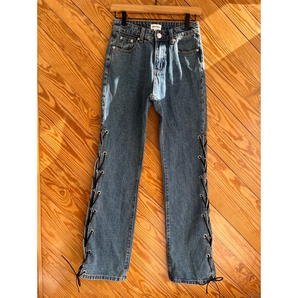 superdown revolve jayda lace up jean mid blue wash - Picture 4 of 11